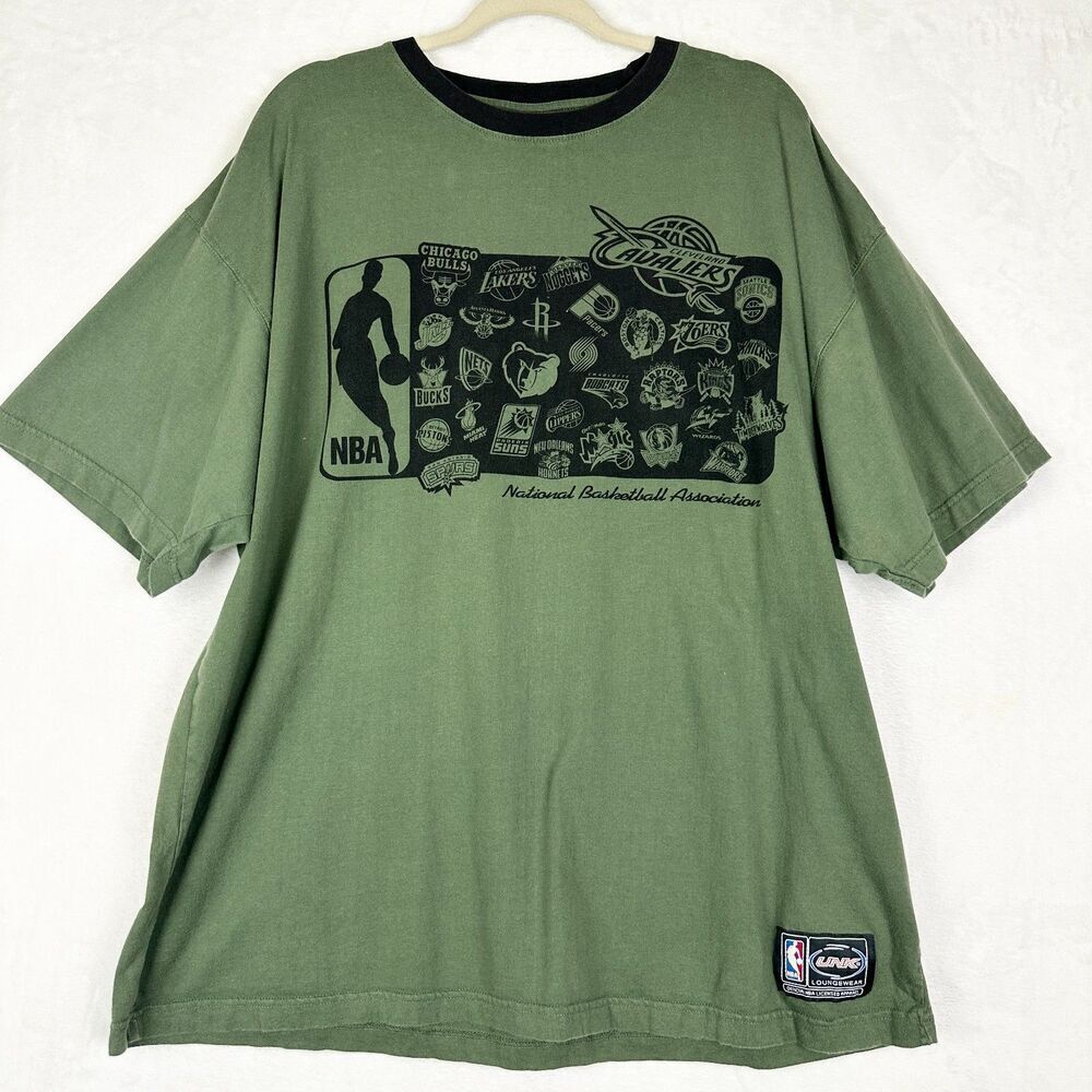 Vintage NBA Team Logos Graphic Tee UNK Licensed Green Basketball Shirt XL